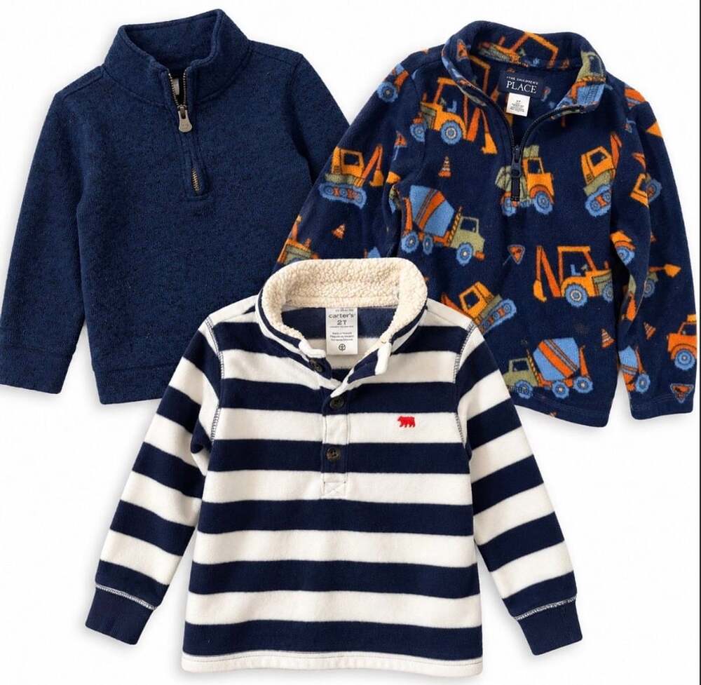 Boys 2T Fleece Pullover Bundle 3pc Navy Stripe Construction Gap Carter's